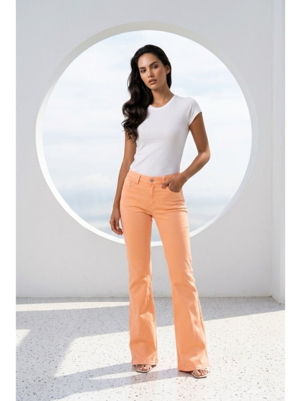 Esqualo Jeans Stretch Bootcut Leg‎ Pants Light Orange